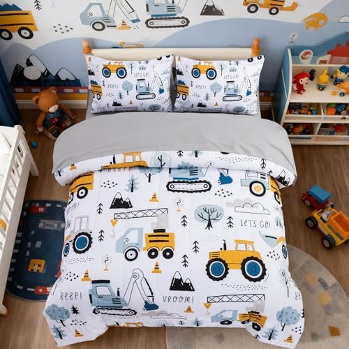 Holawakaka Boys Construction Truck Twin Comforter Set with Sheets 5 Pieces