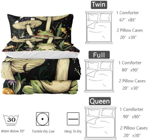Nttopship Frog Mushroom Comforter Bedding Set with 2 Pillowcase Twin Size Cartoon Frog Mushroom Butterfly Comforter Set for Kids Boys Girls Bedroom Decor