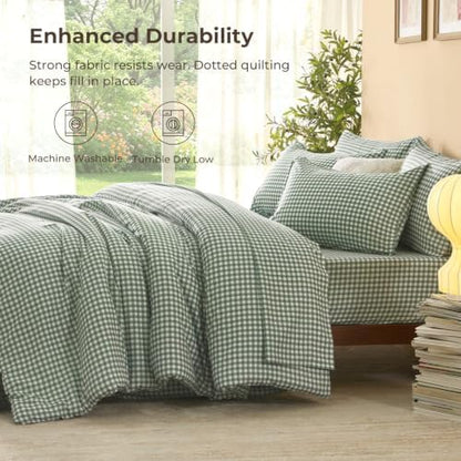 Litanika Forest Green Gingham Full Size Comforter Sets 7 Pieces