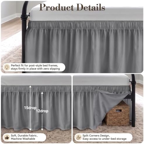 RIMELA Bed Skirt with Split Corners, King, 15 Inch Drop, Silver Grey