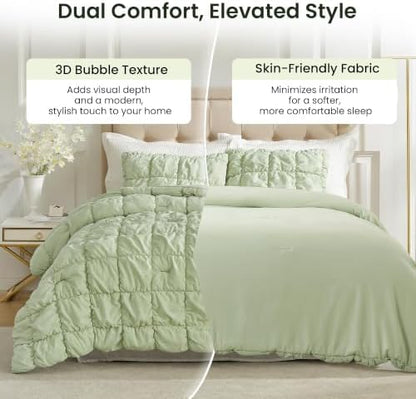Amélie Home Queen Bubble Comforter Set, Soft, Sage Green, 3-Piece