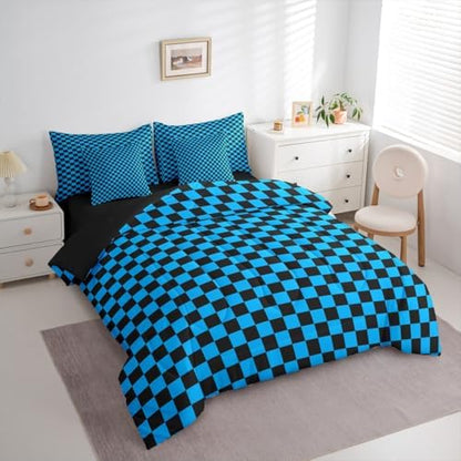 jejeloiu Blue Black Comforter Set with Sheets 7 Piece Queen Size