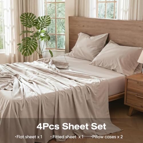 100% Pure Linen Blend 4 Piece Sheet Set, Cooling and Breathable Flax Bed Sheets for Hot Sleepers, All Season Comfort, Anti-Tear and Durable Bedding, 18 Inch Deep Pocket(Natural Linen, King)