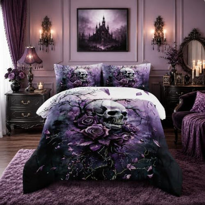 HOSIMA Floral Death Skull Bedding Sets Full for Women with 2 Pillowcases.