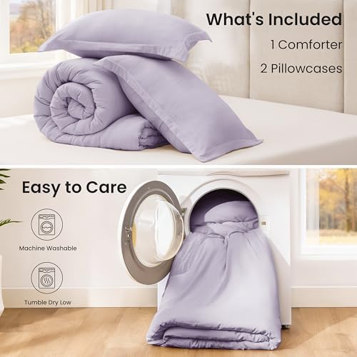 Love's cabin Lavender King Size Comforter Set, 3-Piece Prewashed Bed Set