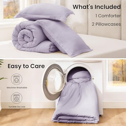 Love's cabin Lavender King Size Comforter Set, 3-Piece Prewashed Bed Set