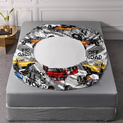 AILONEN Kids Boys Monster Truck Bedding Twin XL Size,Cartoon Truck Fitted Sheet Set Decor,Car Colorful Soft Vehicle Truck Kids Fitted Sheet with 2 Pillowcases,3 Pieces