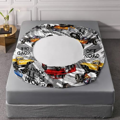 AILONEN Kids Boys Monster Truck Bedding Twin XL Size,Cartoon Truck Fitted Sheet Set Decor,Car Colorful Soft Vehicle Truck Kids Fitted Sheet with 2 Pillowcases,3 Pieces