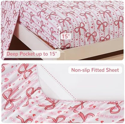 Viviland Kids Twin Bedding Sets, Girls Comforter, Bowknot