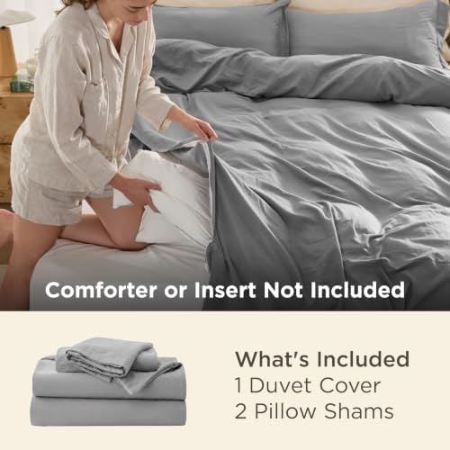 Bedsure Prewashed Cal King Duvet Cover, Cotton-Like Soft Bedding Set, Grey