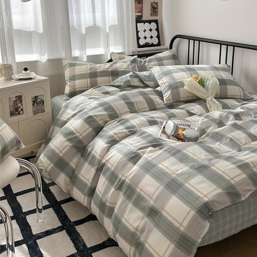 Plaid Full Size Comforter Set Geometric Plaid Grid Comforter Set Fluffy Soft Microfiber Bedding Comforter Farmhouse Checkered Comforter Set for All Season 3 Piece Plaid Bedding Comforter Set Full Size