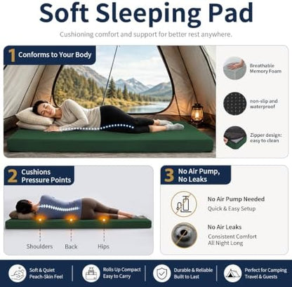 CYMULA Memory Foam Camping Mattress Pad,Sleeping Pad for Camping,Non-Slip Bottom Floor Car Mattress Bed with Retaining Portable Roll up Mattress Pad Mat for Travel Truck Guest Bed Tent