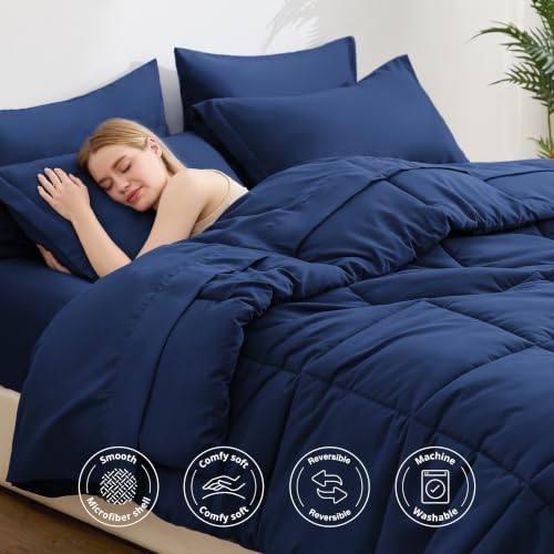 Love's cabin Plaid King Comforter Set, Dark Blue