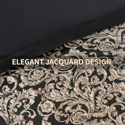 Bedduvit Luxury 7 Piece Queen Comforter Set - Vintage Elegant Floral Jacquard Black and Gold Bed in Bag, Chic Stripe Botanical Patchwork Thick Bedding Set with Bed Skirt, Decorative Pillows, Shams