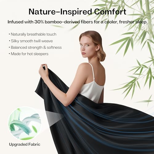MR&HM Twin Sheets 3 Pieces, Rayon Derived from Bamboo Blend, Black