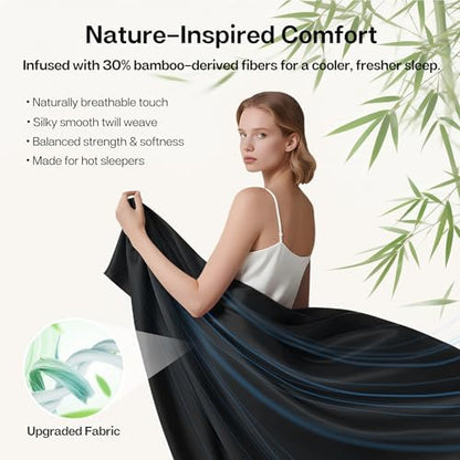 MR&HM Twin Sheets 3 Pieces, Rayon Derived from Bamboo Blend, Black