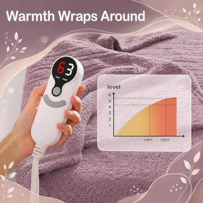 Electric Heated Blanket Queen Size 84"×90" Dual Control, 9 Heating Settings & 1-10Hs Auto Off, Overheat Protect, Double-Sided Sherpa, for Couch & Bed, Machine Washable Gifts for Women- Light Purple