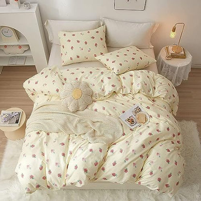 LifeTB Cute Strawberry Duvet Cover Twin XL Soft Cotton Kawaii Bedding Sets Kids Girls Bedroom Decor Fresh Small Comforter Cover 3 Piece Bed Set Twin XL Duvet Cover 2 Pillowcases