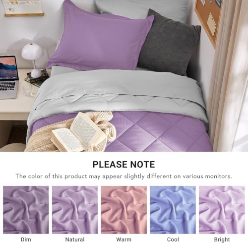 MUXHOMO 5 Pieces Twin XL Comforter Set, Reversible Bed in a Bag Twin XL Size, All Season Bedding Set with Comforter, Flat Sheet, Fitted Sheet, Pillowcases & Shams, Greyish Purple & Light Grey