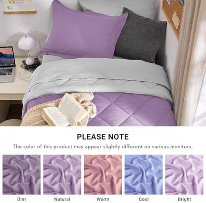 MUXHOMO 5 Pieces Twin XL Comforter Set, Reversible Bed in a Bag Twin XL Size, All Season Bedding Set with Comforter, Flat Sheet, Fitted Sheet, Pillowcases & Shams, Greyish Purple & Light Grey