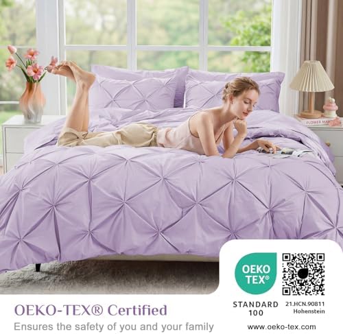 JOLLYVOGUE Queen Comforter Set 7 Pieces - Bed in a Bag Queen for All Season, Pintuck Bedding Comforter Sets with Comforter, Flat Sheet, Fitted Sheet and Pillowcases & Shams, Light Purple