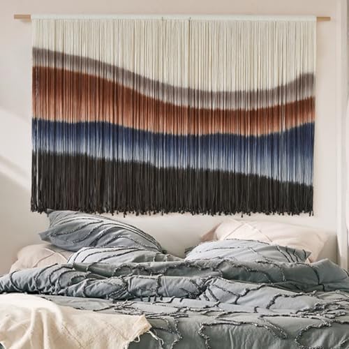 Macrame Wall Hanging Tie-Dye Bule Boho Wall Decor Yarn Fiber Art 57"W*35"L