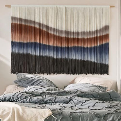 Macrame Wall Hanging Tie-Dye Bule Boho Wall Decor Yarn Fiber Art 57"W*35"L