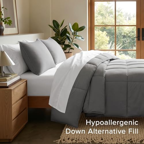 Bare Home Comforter Set - 1800 Ultra Soft (Oversized Queen, Grey)