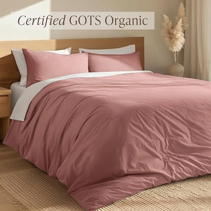 Bare Home 100% Organic Cotton Full Duvet Cover Set - Crisp Percale Weave - Lightweight & Breathable - Cooling Duvet Cover Set (Full, Dusty Rose)