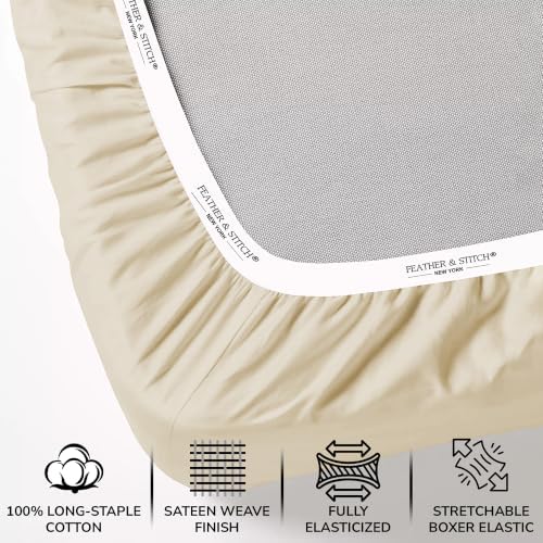 Feather & Stitch 100% Cotton Sateen 500 TC King Size Bed Sheet Set