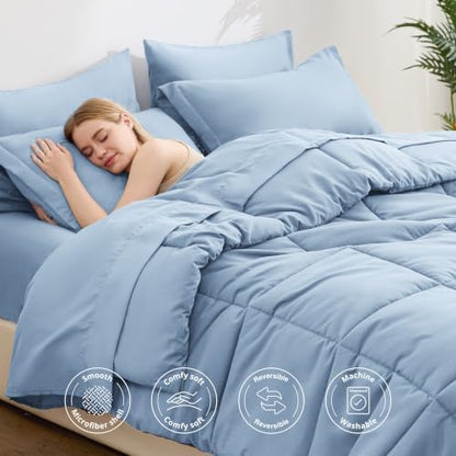 Love's cabin Plaid California King Comforter Set, Light Blue