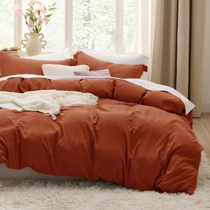 Bedsure Prewashed Duvet Cover King, Cotton-Like Bedding Set, Terracotta