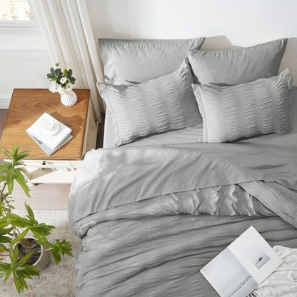 Queen Comforter Set 7 Piece, Grey Bed in a Bag Queen Size Bedding Sets