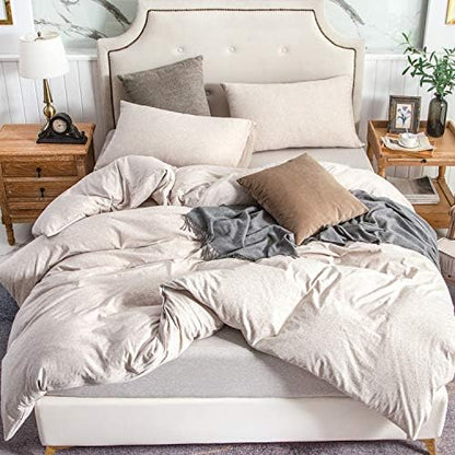 PURE ERA Jersey Knit Duvet Cover Set 100% T-Shirt Cotton Super Soft Comfy 3pc Bedding Set with Zipper Closure (Heather Beige, California King)