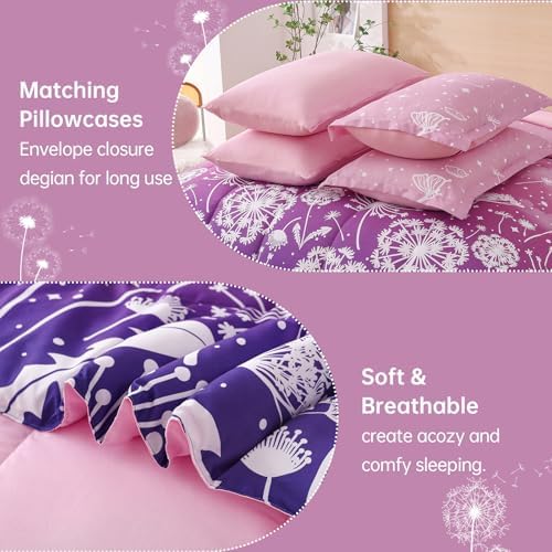 Dinjoy Girls Comforter Set 5 Pieces, Twin Size Colorful Ombre Rainbow Bedding Set, Bed in A Bag for Kid Teen Girls (1 Comforter, 1 Flat Sheet, 1 Fitted Sheet, 1 Pillow Shams, 1 Pillowcases)