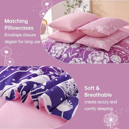 Dinjoy Girls Comforter Set 7 Pieces, Queen Size Colorful Ombre Rainbow Bedding Set, Bed in A Bag for Kid Teen Girls (1 Comforter, 1 Flat Sheet, 1 Fitted Sheet, 2 Pillow Shams, 2 Pillowcases)