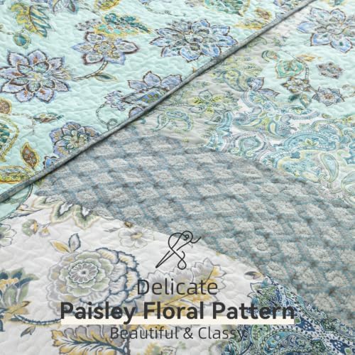 Yvooxny 3-Piece Quilt Set King Size Patchwork Paisley Turquoise Floral