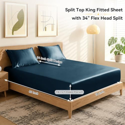 RUDONG M Split Top King Fitted Sheet Only for Adjustable Beds, Blue
