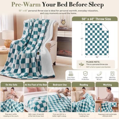 Electric Blanket Heated Twin 62"X84", Heating Blanket Twin, Teal