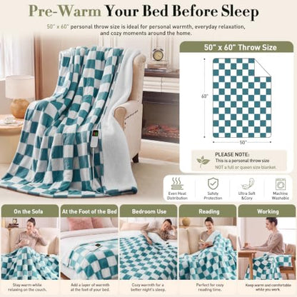Heated Blanket Electric Throw 50"X60", Heating Blanket Throw, Teal