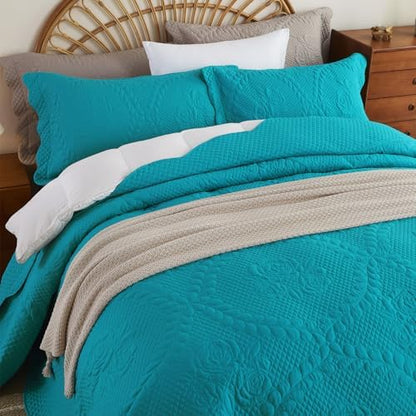 EVENHUG Oversized King Bedspreads California King Quilt Set with Pillow Shams Extra Wide Large King Size Quilts Lightweight Coverlet Bedding Sets Teal Blue 120"x120"