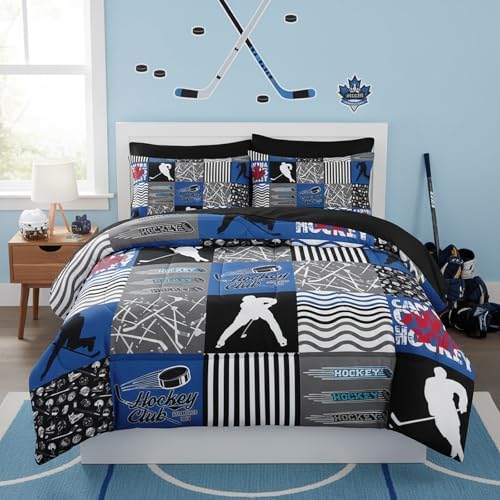 QOOMO Ice Hockey 7 Pieces Comforter Set Queen Size,Sports Bedding Set
