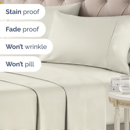 King 4 Piece Striped Sheet Set - Soft, Breathable & Cooling - Beige Ombre