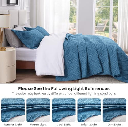 Love's cabin California King Quilt, Soft Bedspread Comforter, Misty Blue