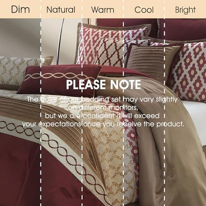 LANCO MODERN LIFESTYLE Queen Comforter Set, Burgundy, 10 Piece Bed in a Bag for All Seasons, Luxury Extreme Comfort Bedding Sets with Bedskirt, Pillow Shams, Euro Shams and Decor Pillows