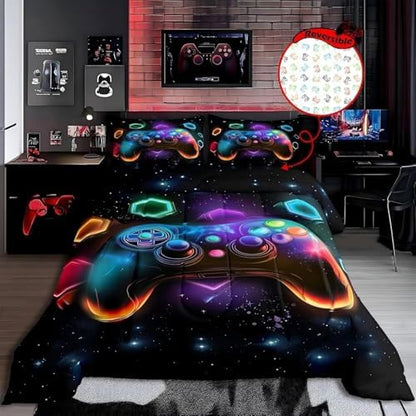 Erosebridal Game Consoles Gamer Bedding Set King Gamer Gifts,Gaming Comforter Sets for Boys Space Glow Geometric Kids Comforter Sets Boys Red Green Blue Teal,Teen Boy Room Decor