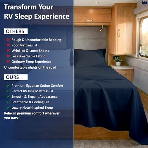 Cottingon 4 Piece Short Queen Sheets, 15" Deep, Egyptian Cotton, Navy Blue