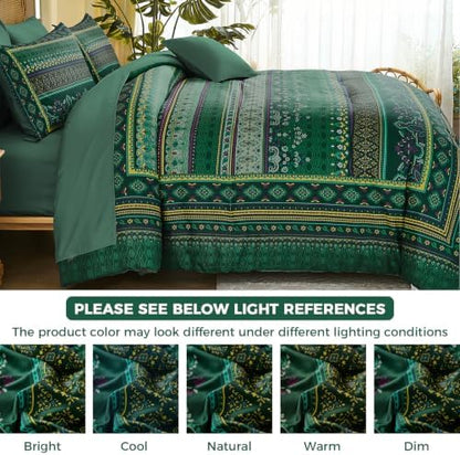 Green Boho Comforter Set Queen Size,8 Pieces Striped Bed in a Bag