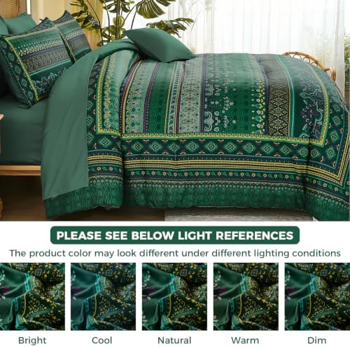 Green Boho Comforter Set Full Size,8 Pieces Striped Bed in a Bag