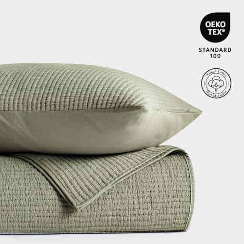 EVERGRACEHOME Cotton Ribbed Matelassé Coverlet Set, Queen Size, Dried Sage
